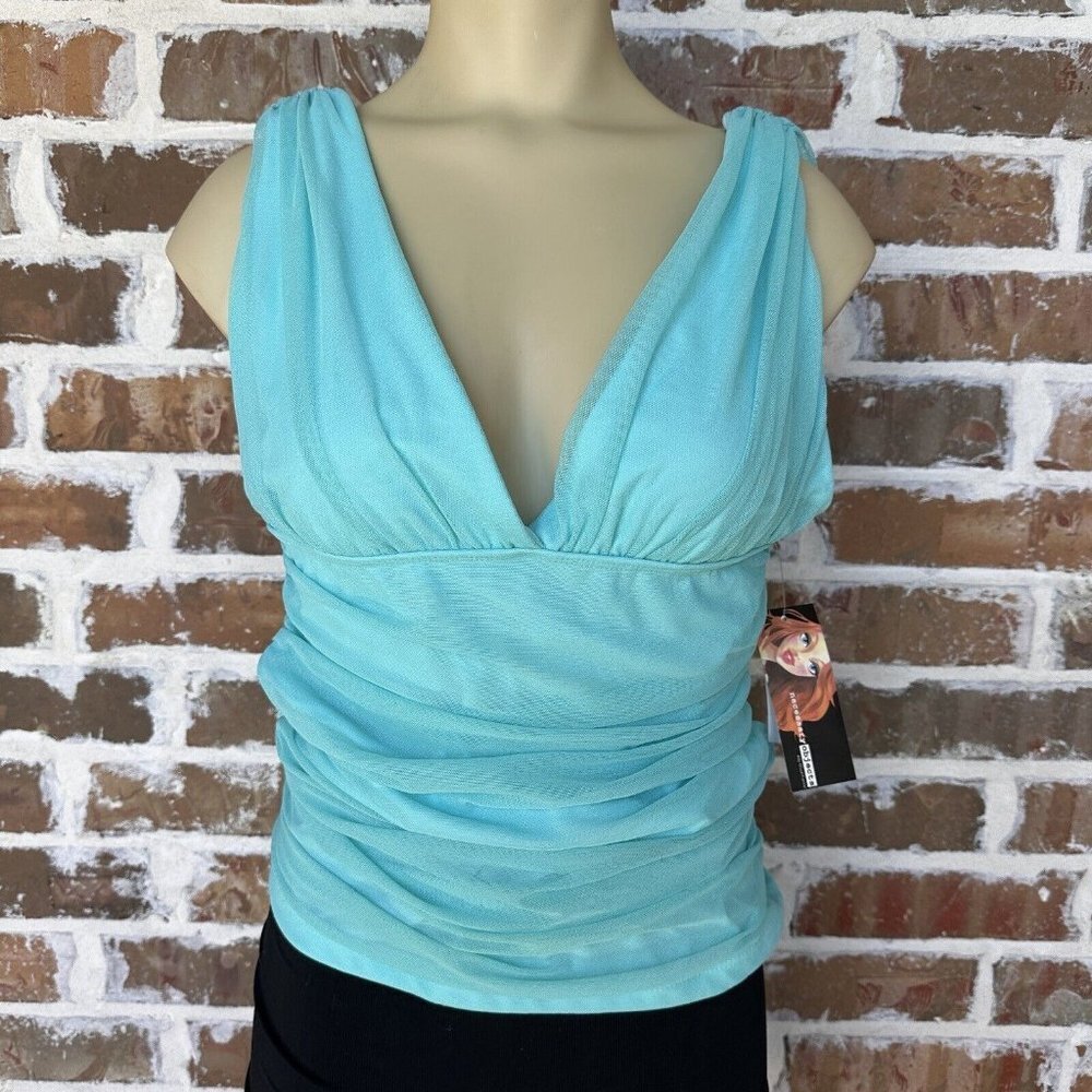 Necessary Objects Wrap Blouse Top Sleeveless Aqua… - image 6